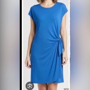 See You Monday blue tie waist round neck A line midi dress size medium